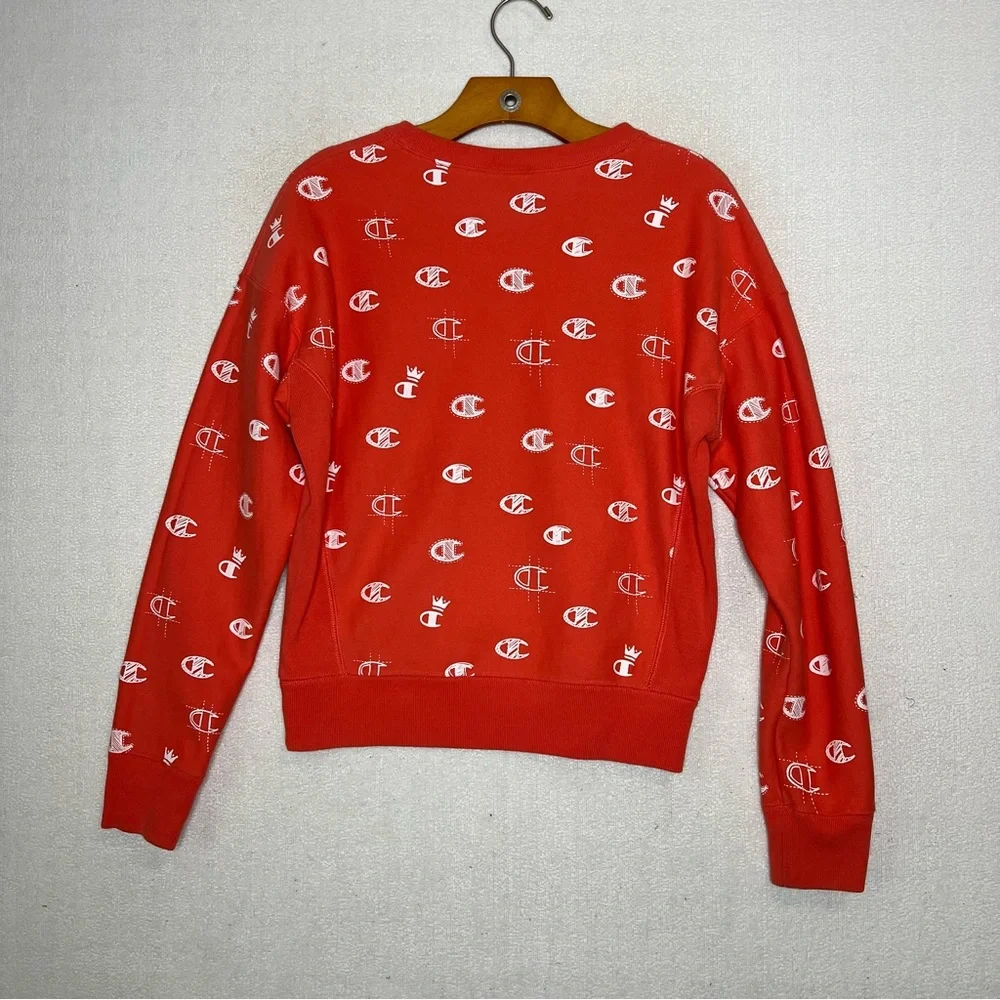 Champion Reverse Weave Orange All over Logo Print Sweatshirt Size S